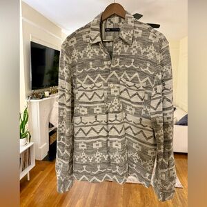 Zara Black / White / Gray Patterned Shirt Jacket